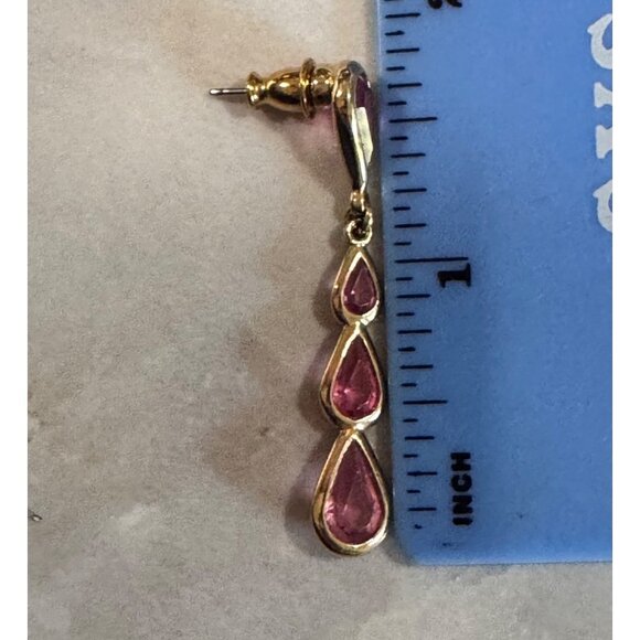 Vintage Monet Gold-Tone Pink Teardrop Dangle Earrings - Picture 7 of 11